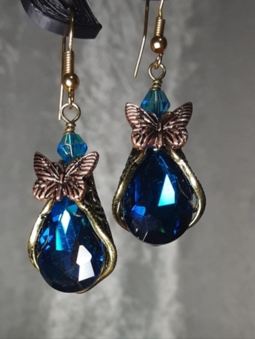 Handmade Teal Crystal Earrings Bronze Copper